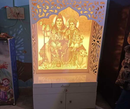 3D Corian Shiv Parivar Puja Mandir With WPC Drawer